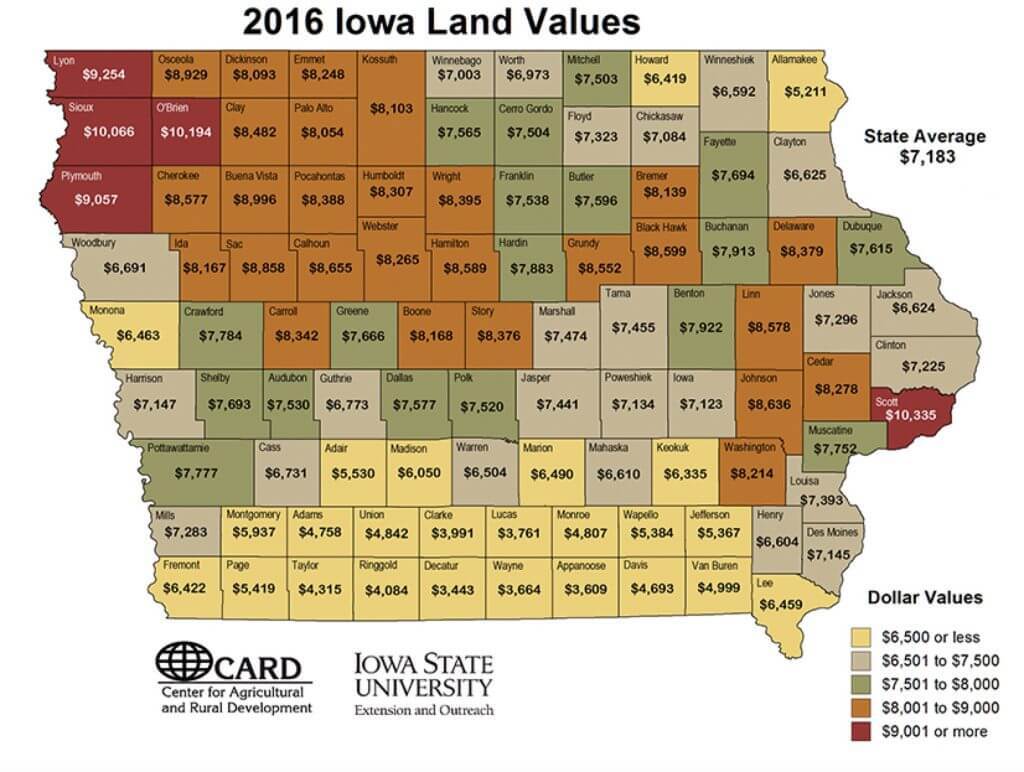 Iowa Land Values Map