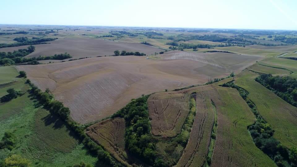 Aerial view of farmland in Monona County, Iowa.