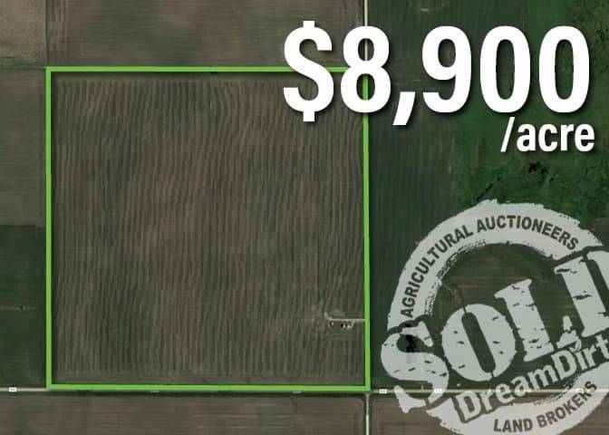 Aerial plot view showing that land was sold for $8,900 per acre.