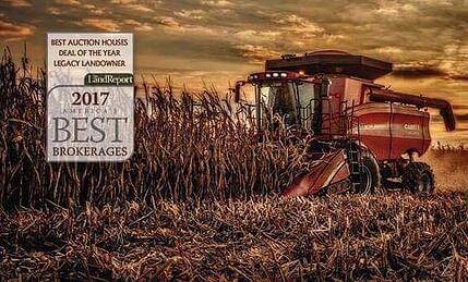 A photo of a tractor with a text box to signify "BEST AUCTION HOUSES DEAL OF THE YEAR LEGACY LANDOWNER"