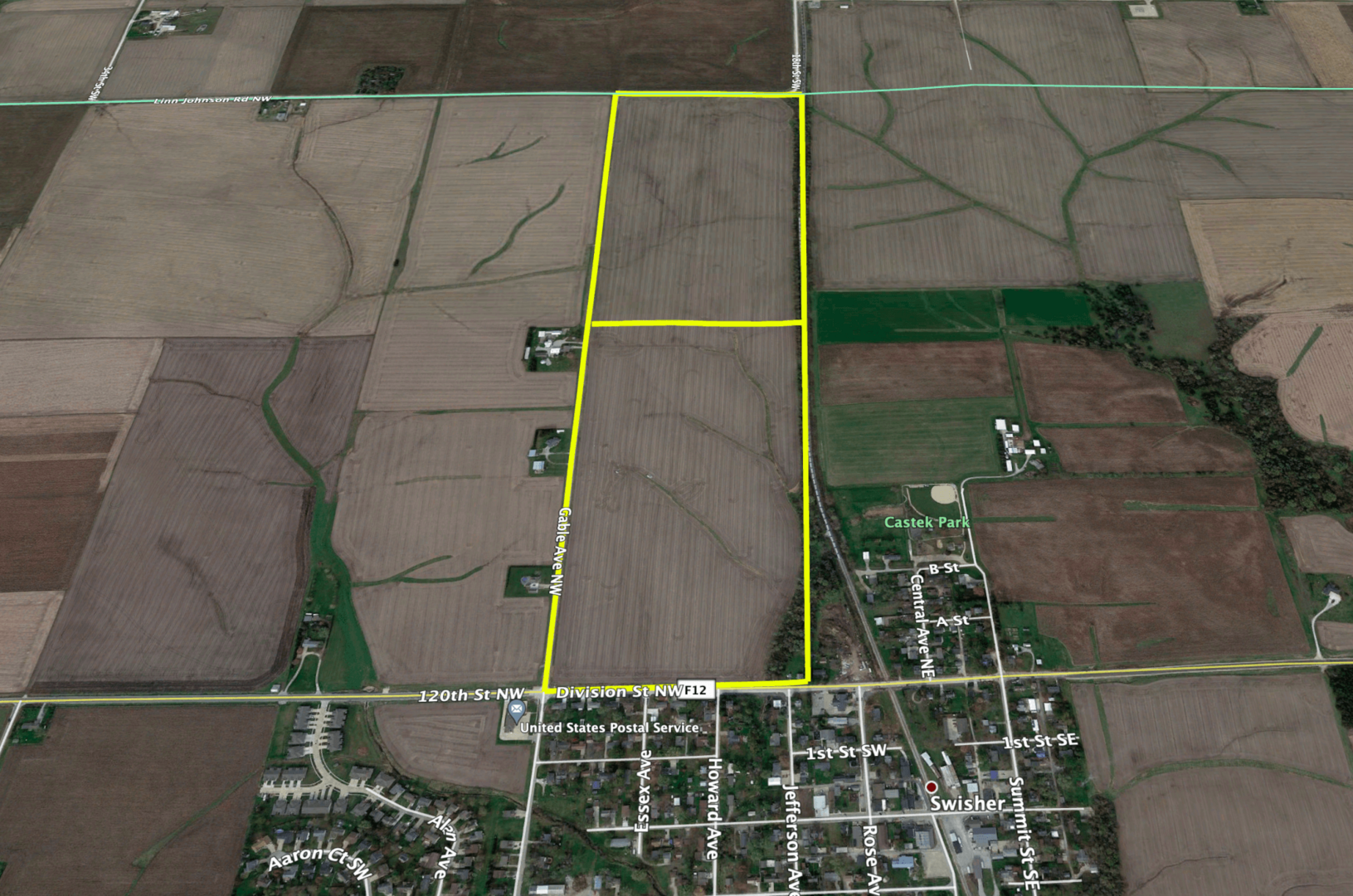 Aerial view of swisher iowa farm sold for 26000