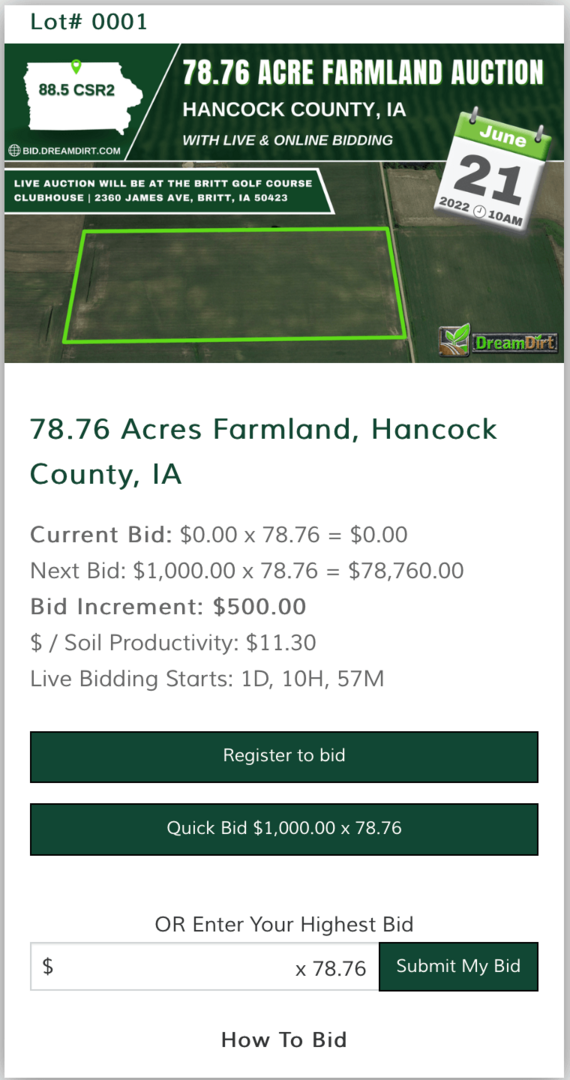 Online farmland bidding image