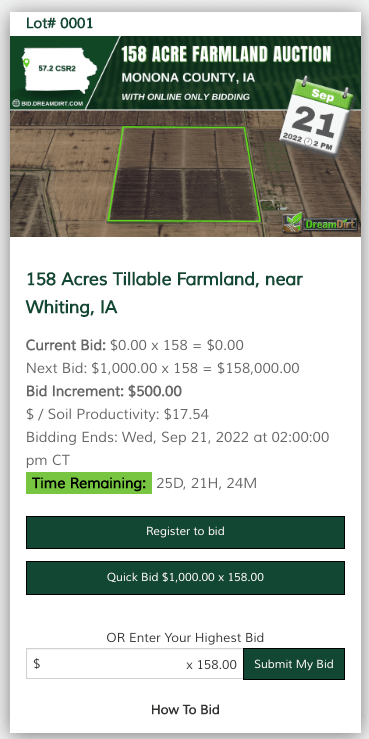 Online farmland bidding image